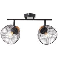 Brilliant 2-lichts plafondlamp Thuy zwart met hout 99743/76