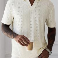 Bon&Bon Men's Short Sleeve Polo Shirt - White Eyelet Embroidery S