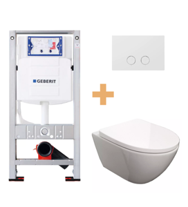 Luca Varess Moreno hangend toilet hoogglans wit randloos SilentFlush met Geberit UP320 Sigma inbouwreservoir, Burda frame en bedieningspaneel