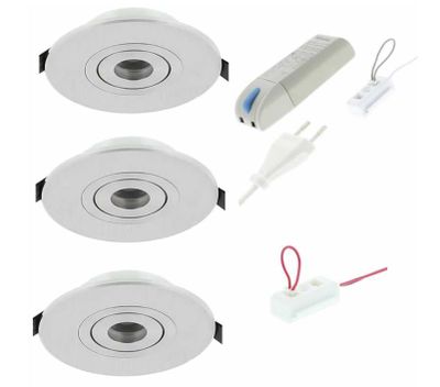 Badkamer LED inbouwspot set 3 aluminium 120mm warm wit 2700K