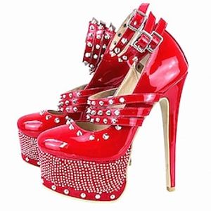 Dames Hoge hakken Pompen Valentijnscadeaus Jurk schoenen Stilettohakken Feest Valentijnsdag Dagelijks Kleurenblok Strass Siernagel Gesp Plateau Hoge Hak Naaldhak Ronde Teen Gotisch Lakleer Gesp Lightinthebox