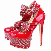 Dames Hoge hakken Pompen Valentijnscadeaus Jurk schoenen Stilettohakken Feest Valentijnsdag Dagelijks Kleurenblok Strass Siernagel Gesp Plateau Hoge Hak Naaldhak Ronde Teen Gotisch Lakleer Gesp Lightinthebox - thumbnail