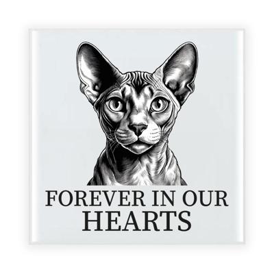Herdenking cadeau tegel kattenliefhebber - Sphynx kat/poes - zwart/wit - keramiek - 15 cm