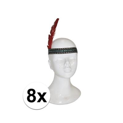 Indianenband - 8x - met veer - 54 cm - polyester - wilde westen - verkleedartikelen - kinderen