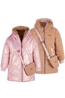 NoNo winter winterjas meisjes - bruin - Betty - omkeerbaar, capuchon, middellang + tas
