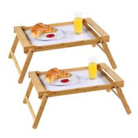 Kesper Bamboe houten dienblad - Set van 2x stuks - 33 x 55 cm - met inklapbare poten - Ontbijt op be
