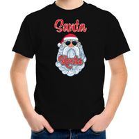 Bellatio Decorations kerst t-shirt voor kinderen - Kerstman - Santa Rocks - zwart XL (164-176)  -