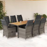 9-delige Tuinset met kussens poly rattan grijs