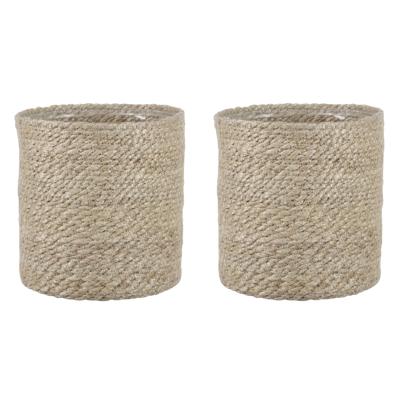 Mica Decorations Plantenpot - 2x stuks - rotan - bruin - plantenmand - 18x18cm