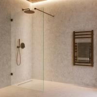Inloopdouche SaniClear Antique | 100x200 cm | Profielloze | Incl.Stabilisatiestang | Helder glas | Verouderd messing beslag