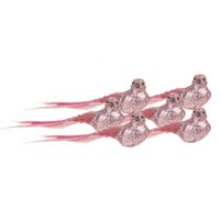 6x stuks kunststof decoratie vogels op clip roze glitter 21 cm - thumbnail