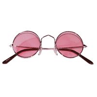 Hippie Flower Power Sixties ronde glazen zonnebril roze - thumbnail