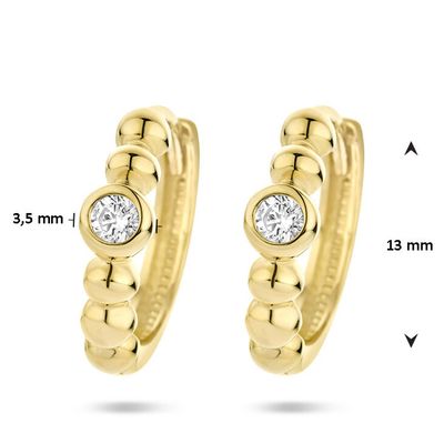 Oorringen Bolletjes geelgoud-zirconia wit 3,5 x 13 mm