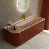 Badmeubel Mondiaz Kurve-Dlux | 125 cm | Meubelkleur Ruby | Wastafelkleur Arena | Solid surface | Wasbak rechter zijde spoelbak | 1 kraangat