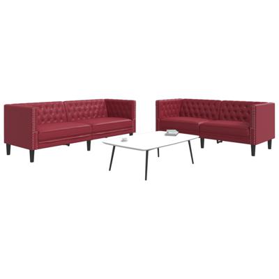 2-delige Loungeset Chesterfield-stijl kunstleer wijnrood