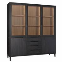 Vitrinekast Zwanenburg Antraciet|Hout - Naturel|Zwart MDF