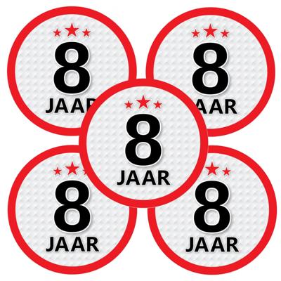 8 jaar leeftijd sticker - 5x - rond - Dia 15 cm - 8 jaar verjaardag - jubileum - leeftijd versiering