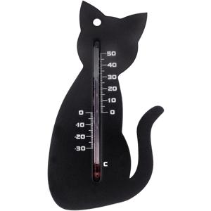 Thermometer zwarte kat/poes - 15 cm - kunststof - binnen/buiten