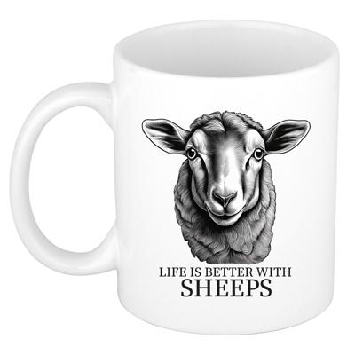 Cadeau mok voor boerderij dieren fans - schaap - wit - keramiek - 300 ml