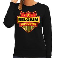 Belgie / Belgium schild supporter sweater zwart voor dames - thumbnail