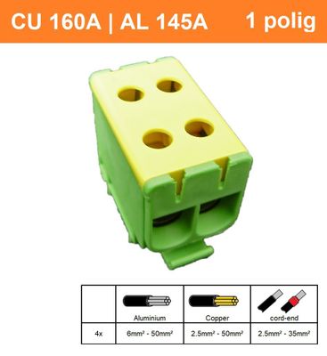 SEP CK66 geel/groen 2.5-50mm2 dubbel DIN rail montage
