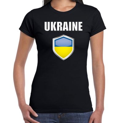 Oekraine landen supporter t-shirt met Oekraiense vlag schild zwart dames