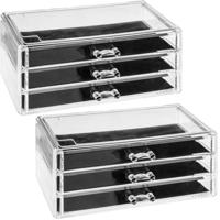 5five sieraden/make-up organizer - 2x - 3 lades - 24 x 11 cm - kunststof - sieradenkastje