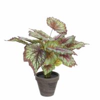 Begonia kunstplant rood in grijze sierpot H40 cm x D38 cm - Kunstplanten - thumbnail