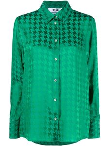 MSGM houndstooth long-sleeved satin shirt - Vert