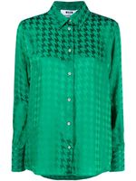 MSGM houndstooth long-sleeved satin shirt - Vert - thumbnail