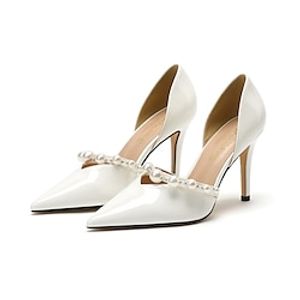 bruidsschoenen voor bruid bruidsmeisje vrouwen gesloten teen spitse neus wit nude zwart blauw lakleer pumps met imitatieparel naaldhak bruiloft feestavond dagelijks elegant klassiek Lightinthebox