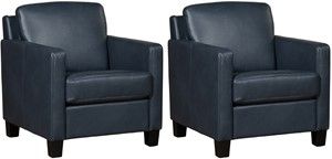 Set van 2 Blauwe leren landelijke fauteuils Smart - poot hout zwart - Granada leer Blue (blauw leer)