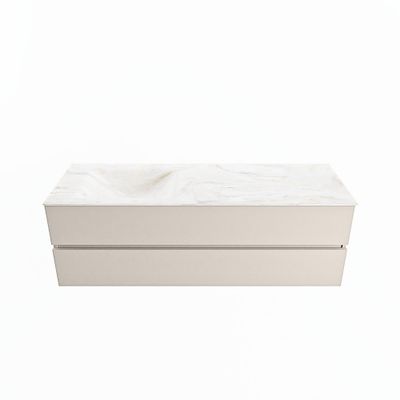 MONDIAZ VICA-DLUX 150cm badmeubel onderkast Linen 2 lades. Inbouw wastafel CLOUD links zonder kraangat, kleur Ostra.