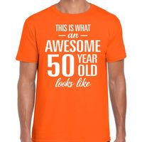 Awesome 50 year / 50 jaar cadeau t-shirt oranje heren - thumbnail