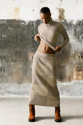 Lange ribgebreide rok - BROWN - L