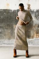 Lange ribgebreide rok - BROWN - L