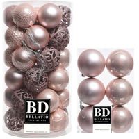 43x stuks kunststof kerstballen lichtroze (blush pink) 6 en 8 cm glans/mat/glitter mix - Kerstbal - thumbnail