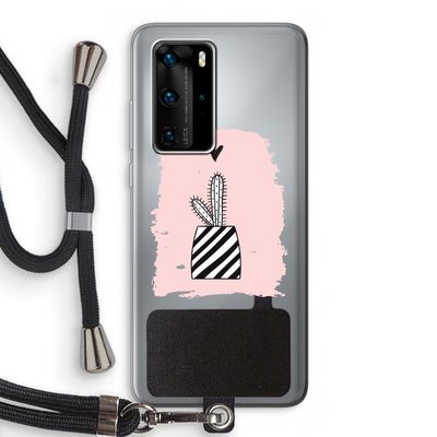 Zwart-wit cactus: Huawei P40 Pro Transparant Hoesje met koord