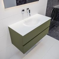 Mondiaz Vica Moon badmeubel groen mat 100 cm 2 lades solid surface enkele spoelbak midden zonder kraangat