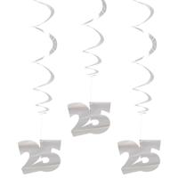 Hangdecoratie 25 jaar - 3x st - zilver - rotorspiralen - 25e Jubileum versiering