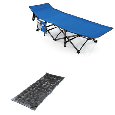 Veldbed met Zijvak Inklapbaar Campingbed Klapbed met 7 cm Dikke Matras met 4 Bevestigingsbanden -Donkergrijs