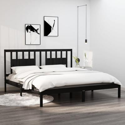 Bedframe massief grenenhout zwart 200x200 cm
