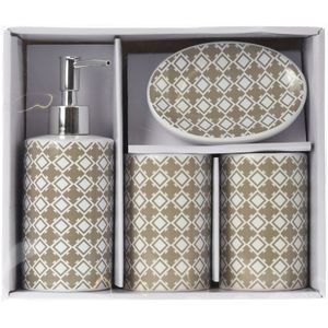 Taupe/witte retro badkamer set 4-delig