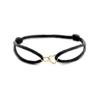 Zwarte Satijnen Armband met 14k Gouden Hart & Rondje - Verstelbaar 13-26 cm