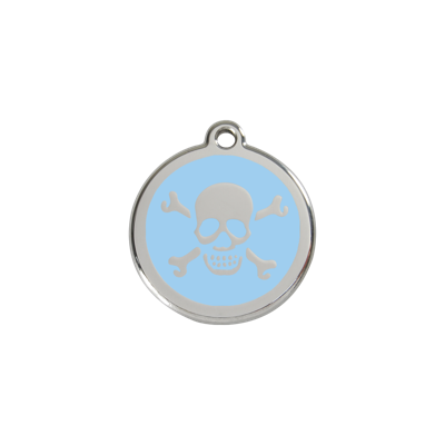 Cross Bone Light Blue roestvrijstalen hondenpenning small/klein dia. 2 cm - Reddingo