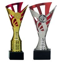 Set van 2x Luxe trofee/bokaal - goud/rood en zilver/rood - metaal - 18,5 x 9 cm