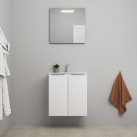 On-Line Badkamermeubelset - 60 cm - Bouwpakket - 2 Deuren met Greep - Porseleinen Wastafel - 1 Kraangat - Spiegel met LED-Verlichting - Mat Wit