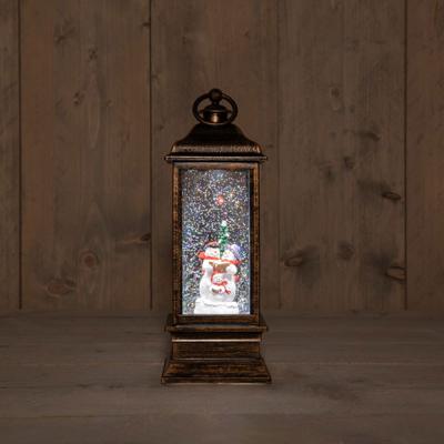 B.O. Lantern With Snowman In Glitter Water Led Warm White - Annas collection