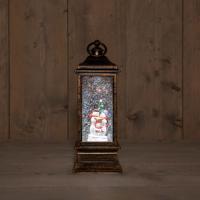 B.O. Lantern With Snowman In Glitter Water Led Warm White - Annas collection