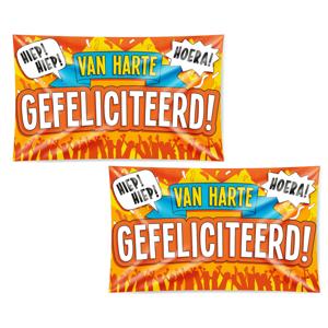 Gevelvlag Gefeliciteerd - 2x - 100 x 150 cm - polyester - verjaardag vlag - versiering